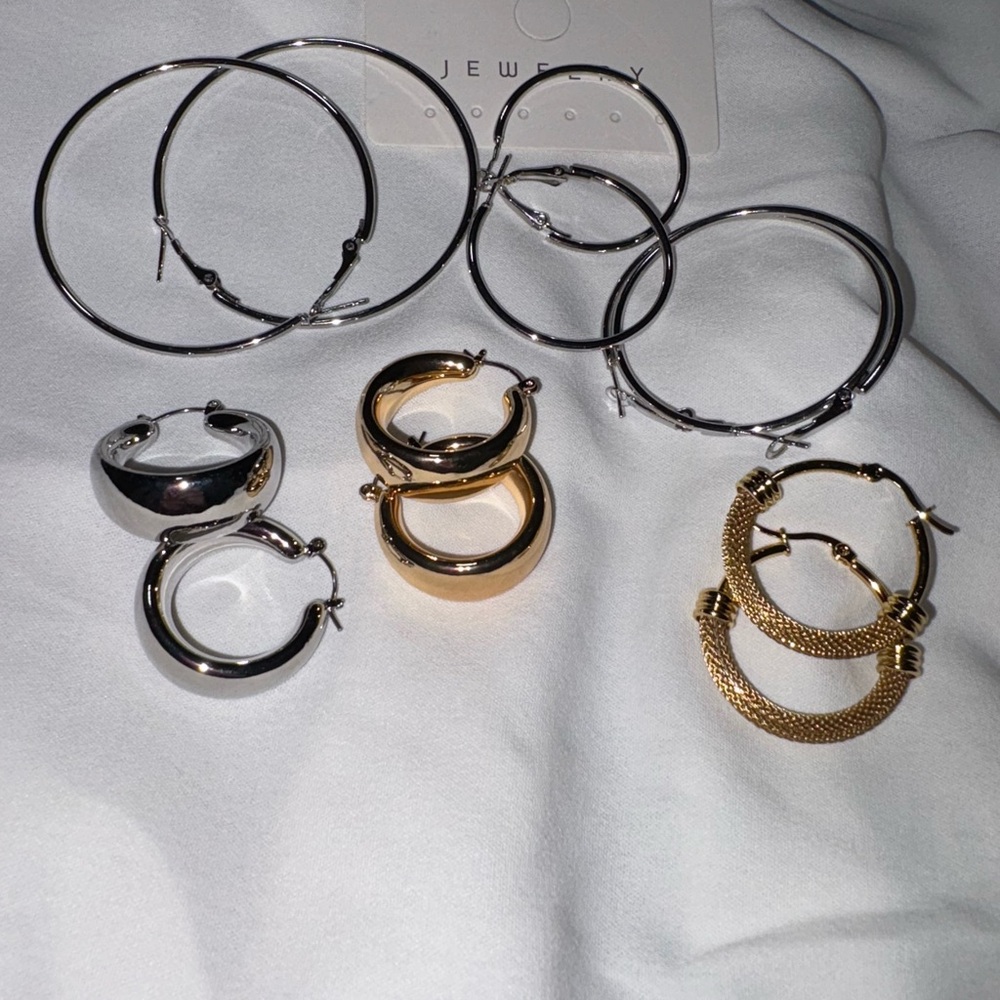 6 PAIR BUNDLE Brand New Elegant Silver and Gold Hoop Earrings Set